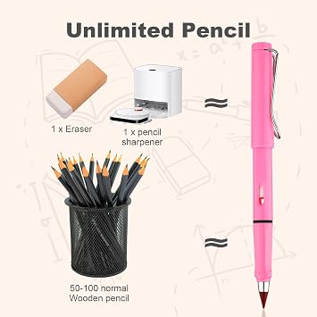 12pcs Everlasting inkless Pencils, Infinity Pencils with Eraser Portable Reusable Infinite Pencil Eternal Pencils with 12pcs Replaceable Nibs Unlimited Writing for Student Office School