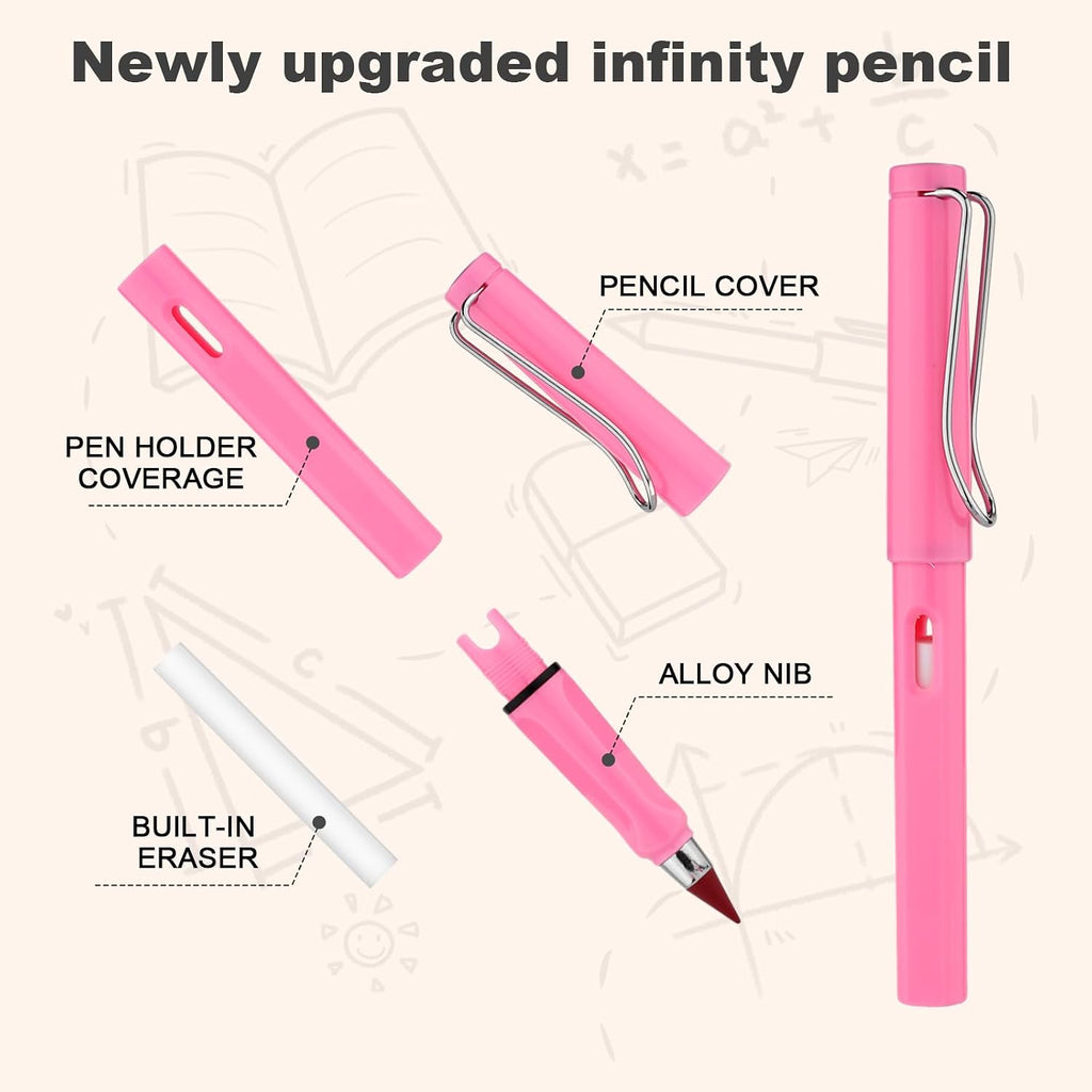12pcs Everlasting inkless Pencils, Infinity Pencils with Eraser Portable Reusable Infinite Pencil Eternal Pencils with 12pcs Replaceable Nibs Unlimited Writing for Student Office School