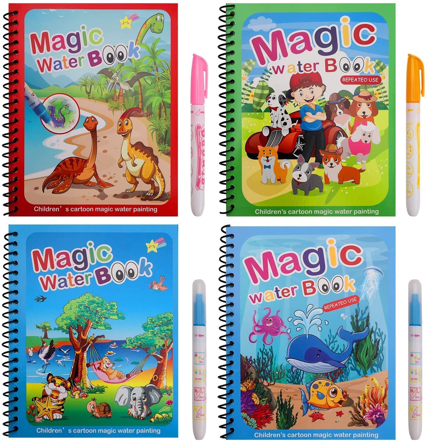 Magic Water Painting Book For Kids With Magical Water Doodle Pen (Pack of 3 Design May Vary)